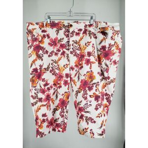❤ Denim 24/7 Floral Kick‎ Flare Jean Capris Size 28W Pink Zip Womens